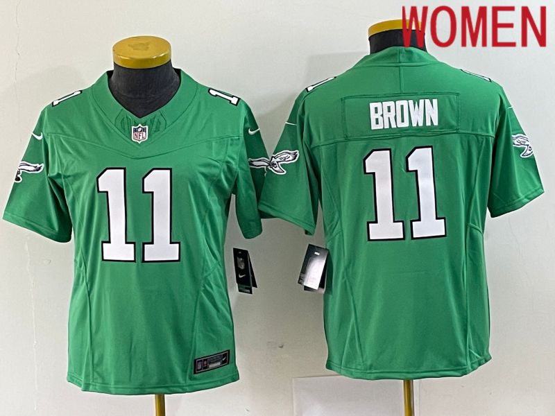Women Philadelphia Eagles #11 Brown Green Nike Throwback Vapor Limited NFL Jersey->women nfl jersey->Women Jersey